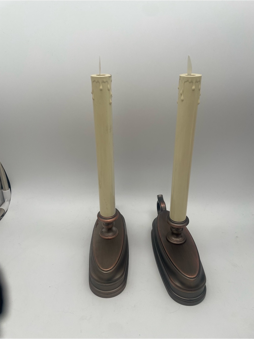 Classic Bronze Electric Taper Candle Holders - Luminara Cream Candles vintage